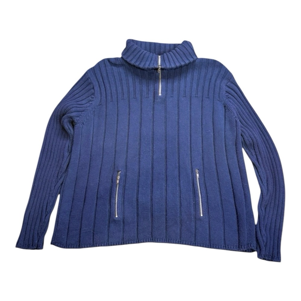Jones New York Sport Ribbed Quarter Zip Sweater Womens Petite Large Blue